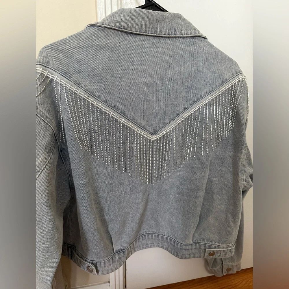 Windsor Rocker-Chic Rhinestone Fringe Denim Jacket, size L - Picture 14 of 14